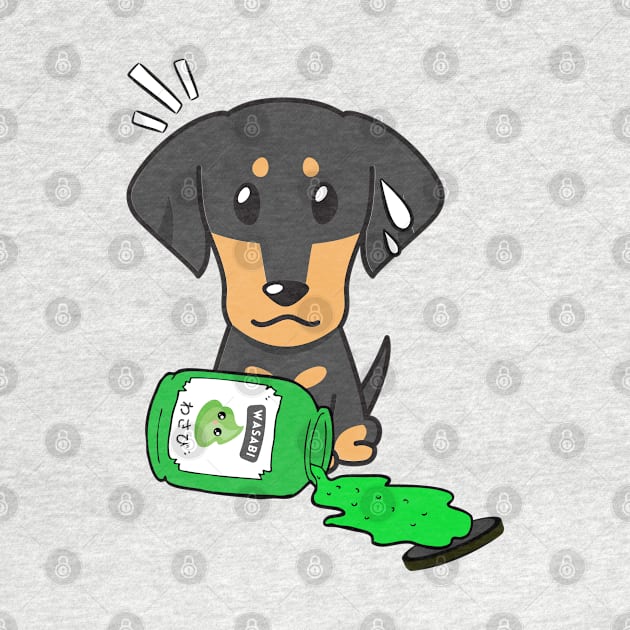 Cute dachshund Spilled Wasabi sauce by Pet Station